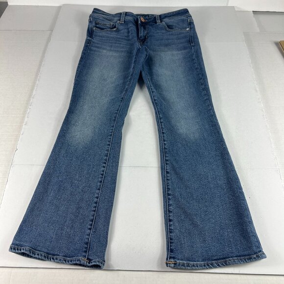 American Eagle Jeans Womens 31x27 Low Rise Kick Boot Cut Blue Faded Denim Tag 8S - Picture 1 of 16